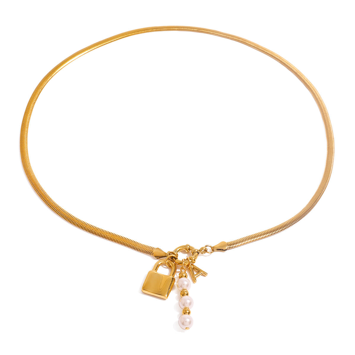 JDNW2408014 Stainless Steel Necklace Lock Letter Pendant with Waterproof no Tarnish Chain Necklace for Women