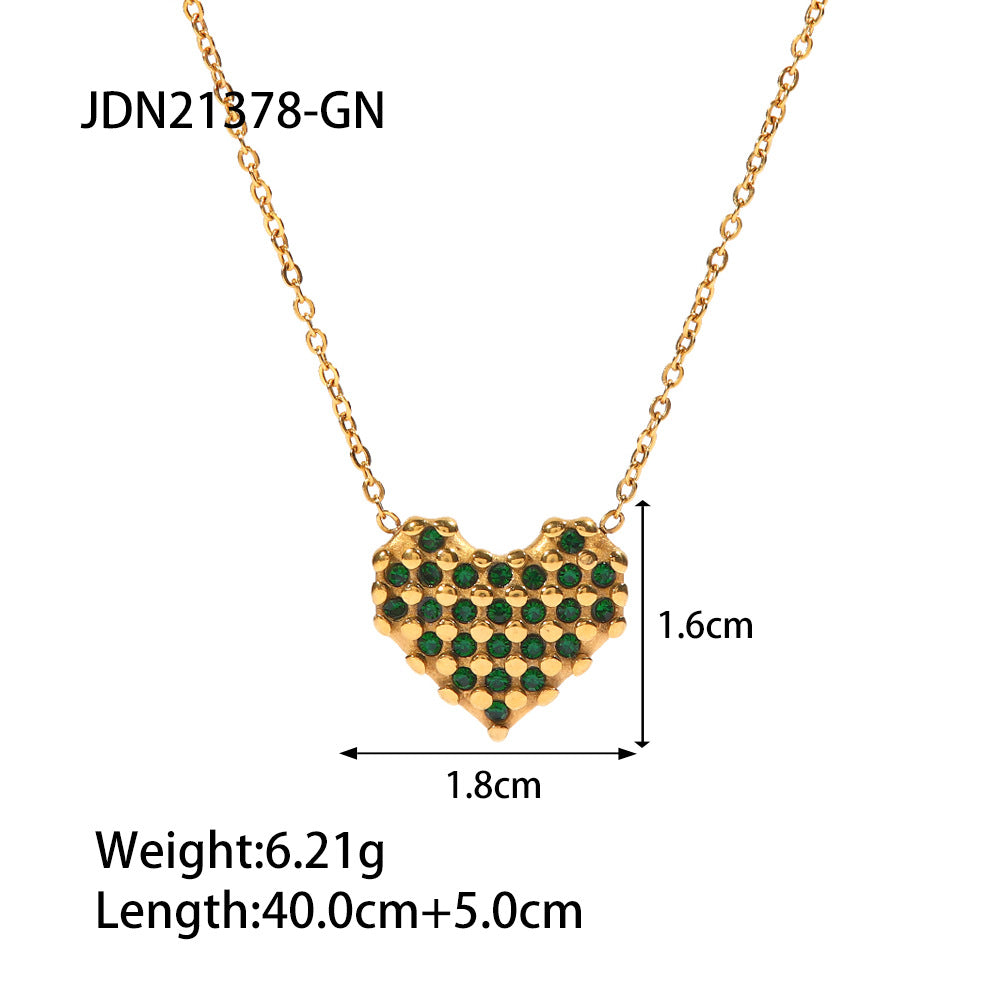 JDN21378-GN 18K Gold Plated Heart Shape Zircon Pendant Necklace for Women