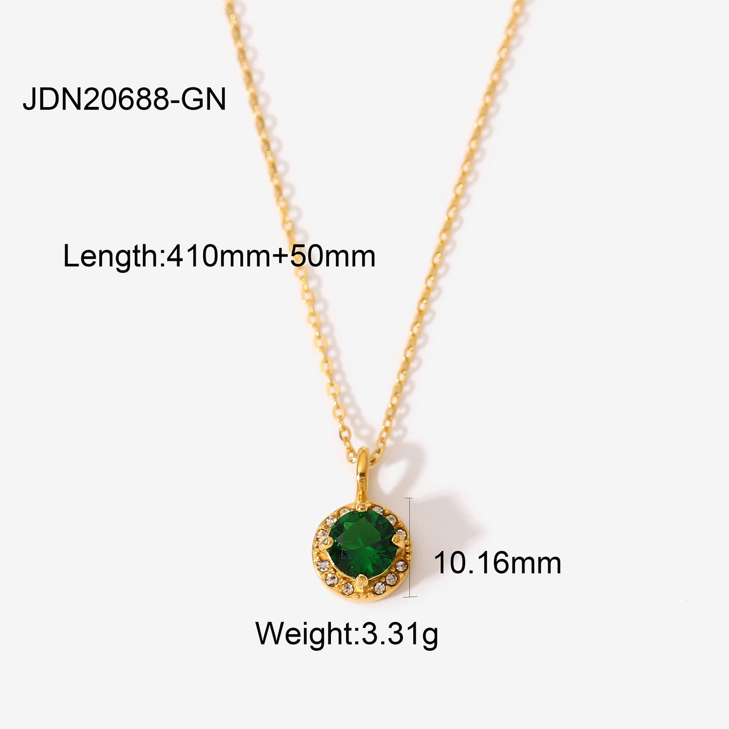 JDN20688-GN 18k Golden Color Double-Halo Pendant Colorful Cubic Zircon Necklace