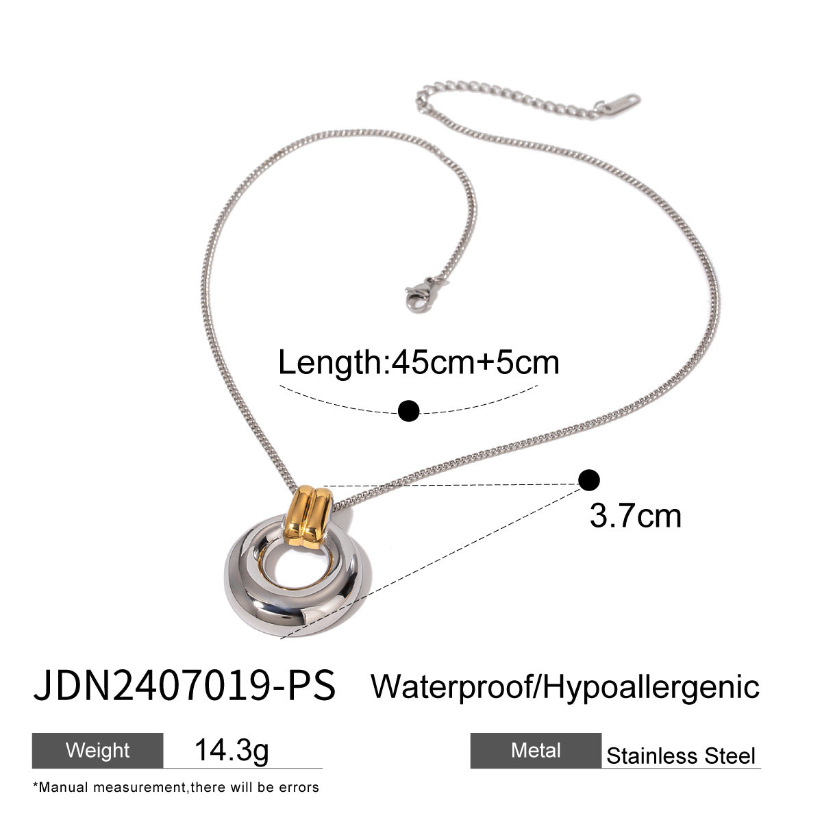 JDN2407019 Stainless Steel O shape Necklace & Earrings set Waterproof Chain Necklace for Women