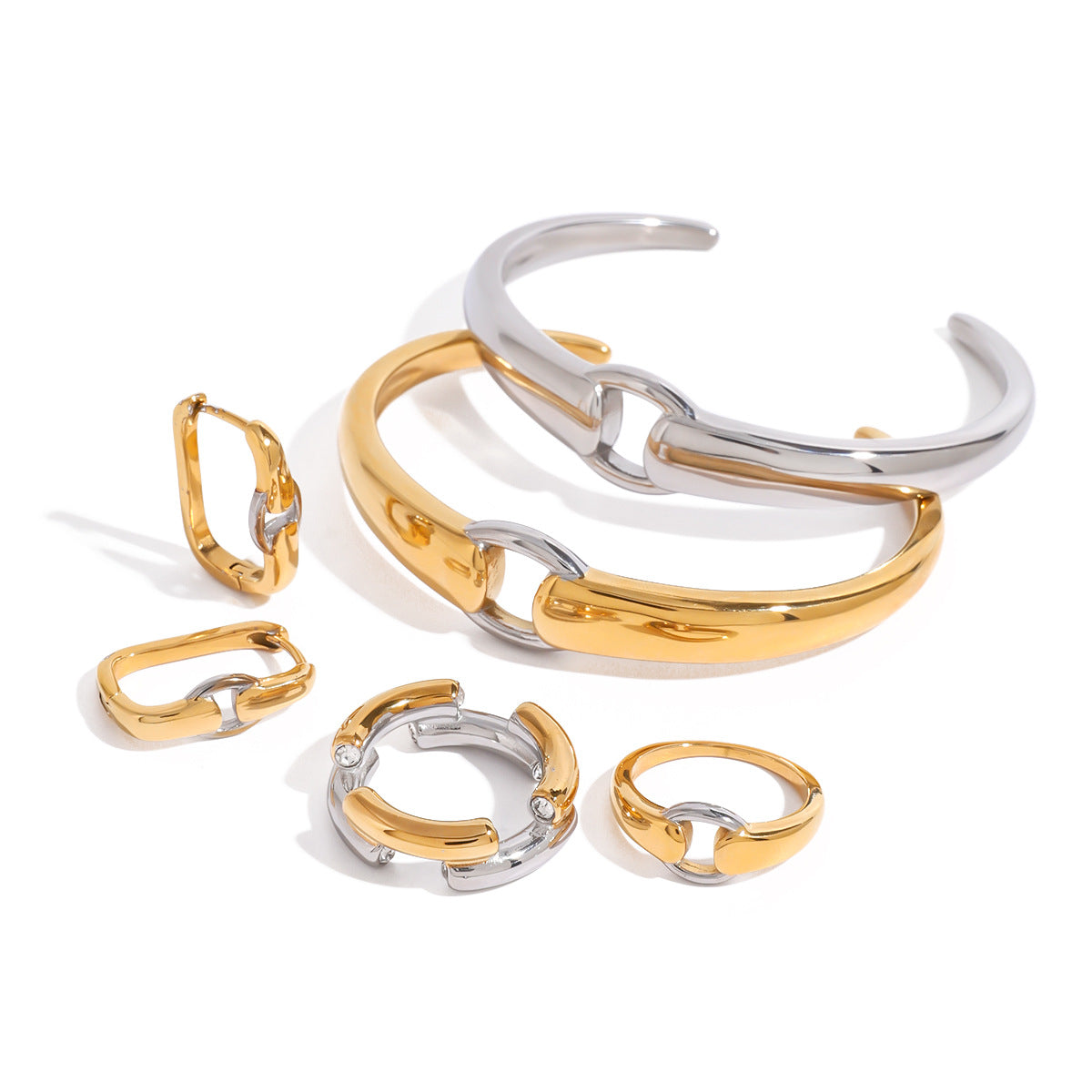 JDB2408026 Stainless Steel Bracelet Ring Earring Set for Women no tarnish Waterproof