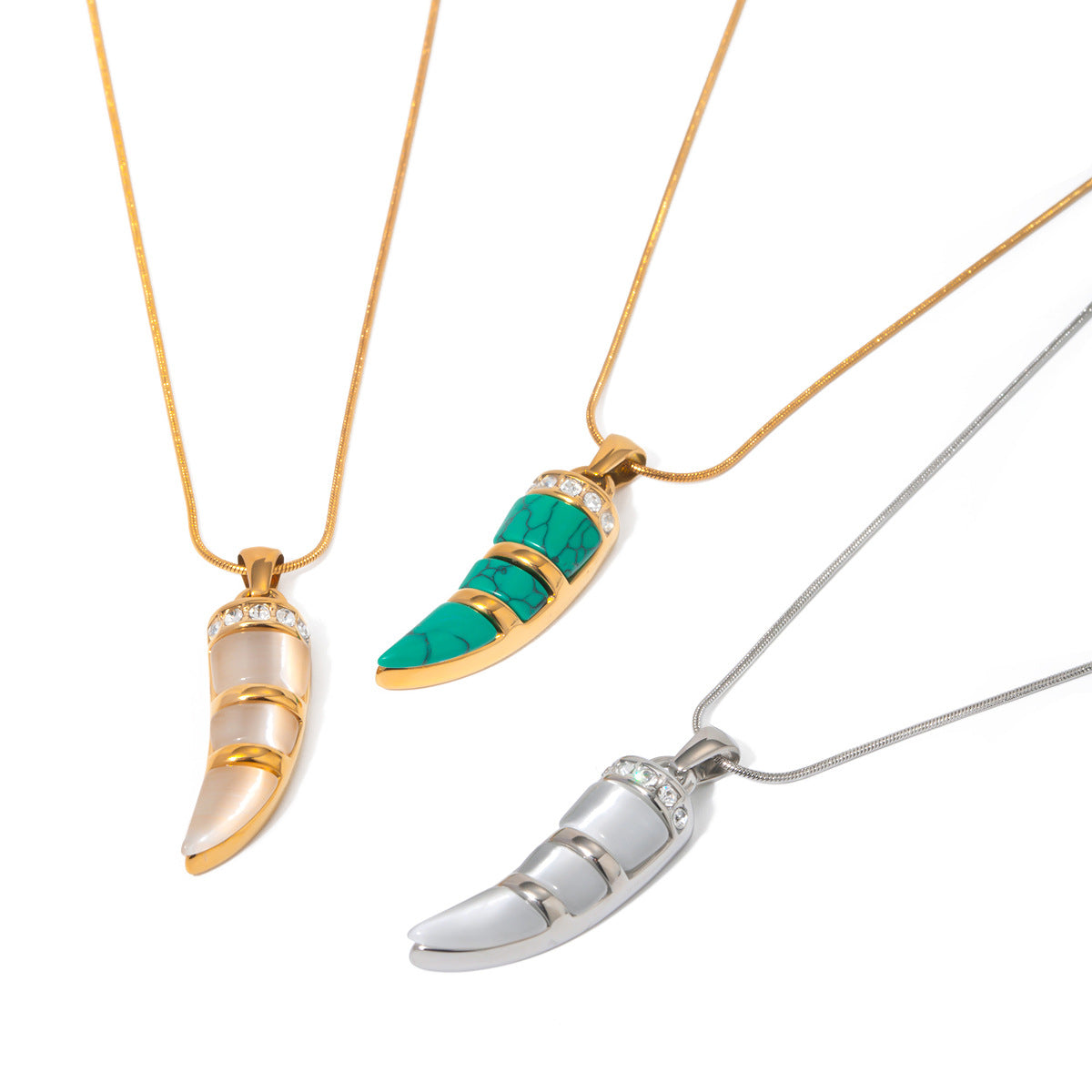 JDN2404033-GN Ivory Pendant with Cat's Eye Stainless Steel Necklace