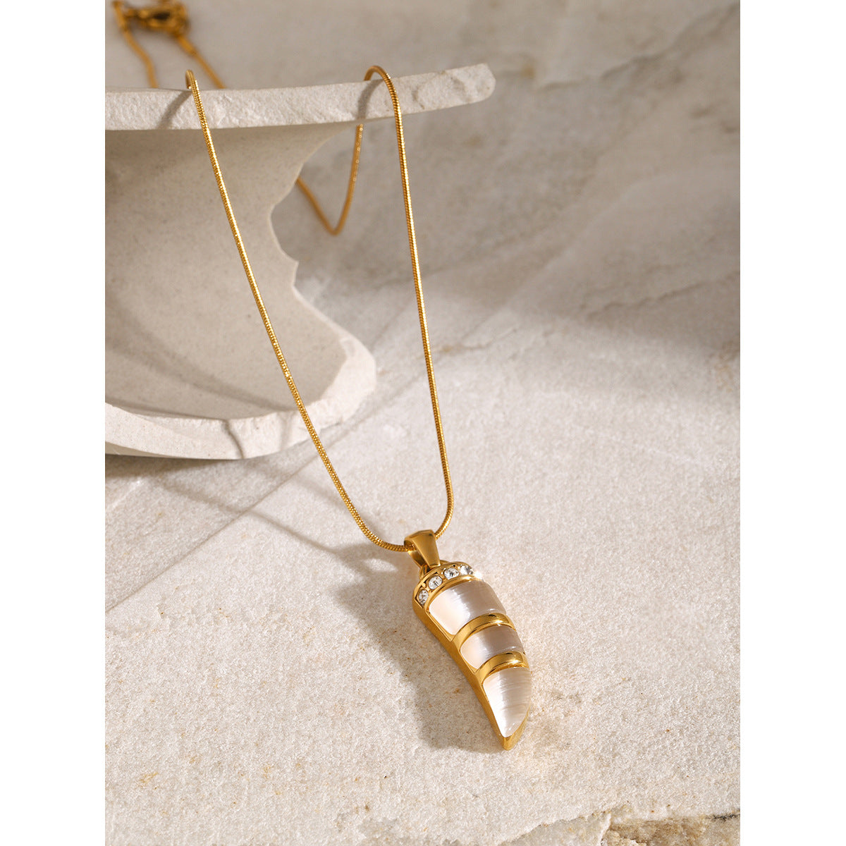 JDN2404033-GN Ivory Pendant with Cat's Eye Stainless Steel Necklace