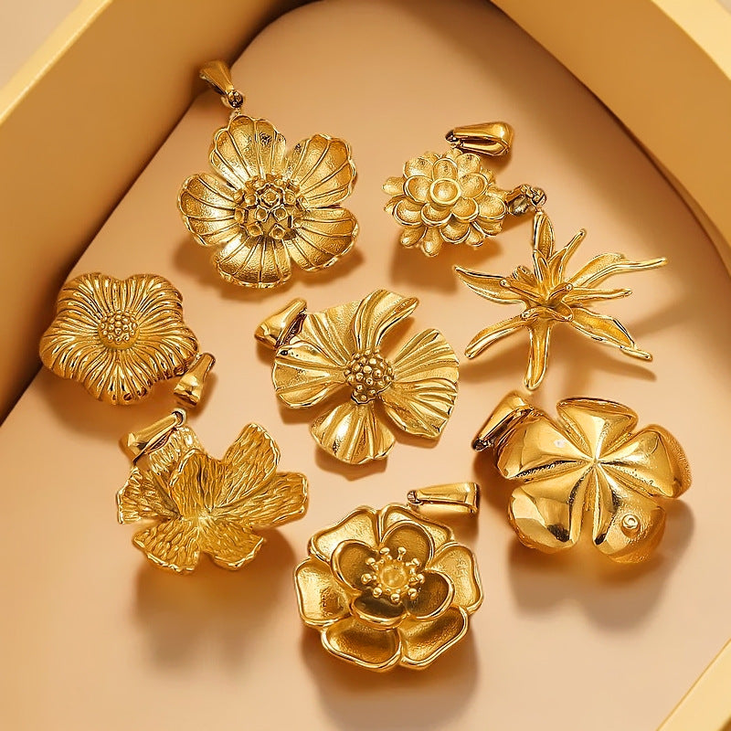 PD23 Vintage Flower Pendant Stainless Steel Necklace Pendants