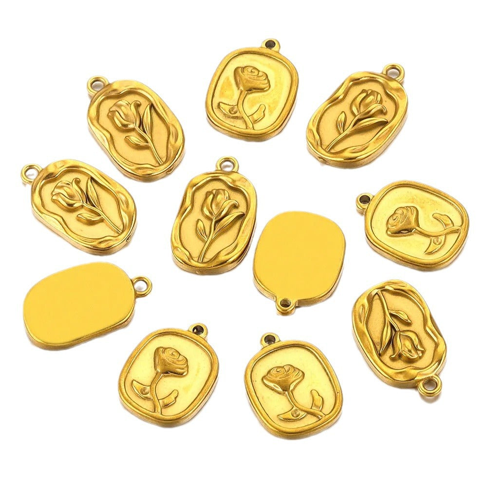PD17 Flower Pendant Stainless Steel Rose Tulips Pendant for DIY Jewerly Charms Pendant