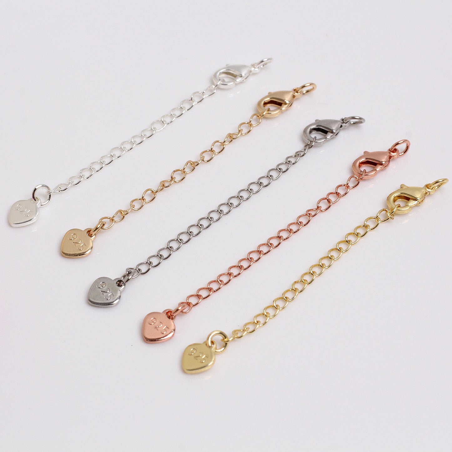 CL10 Lobster Clasps with Extension Chain with Heart & Tear Drop Dangling