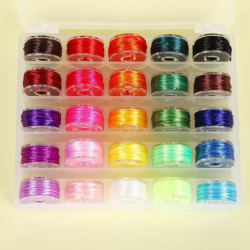 ST02 0.8mm 20ft/6m 25Colors Pack mini Pack with Storing Plastic Box Flat Elastic String Set Stretchy String for DIY Jewelry Making