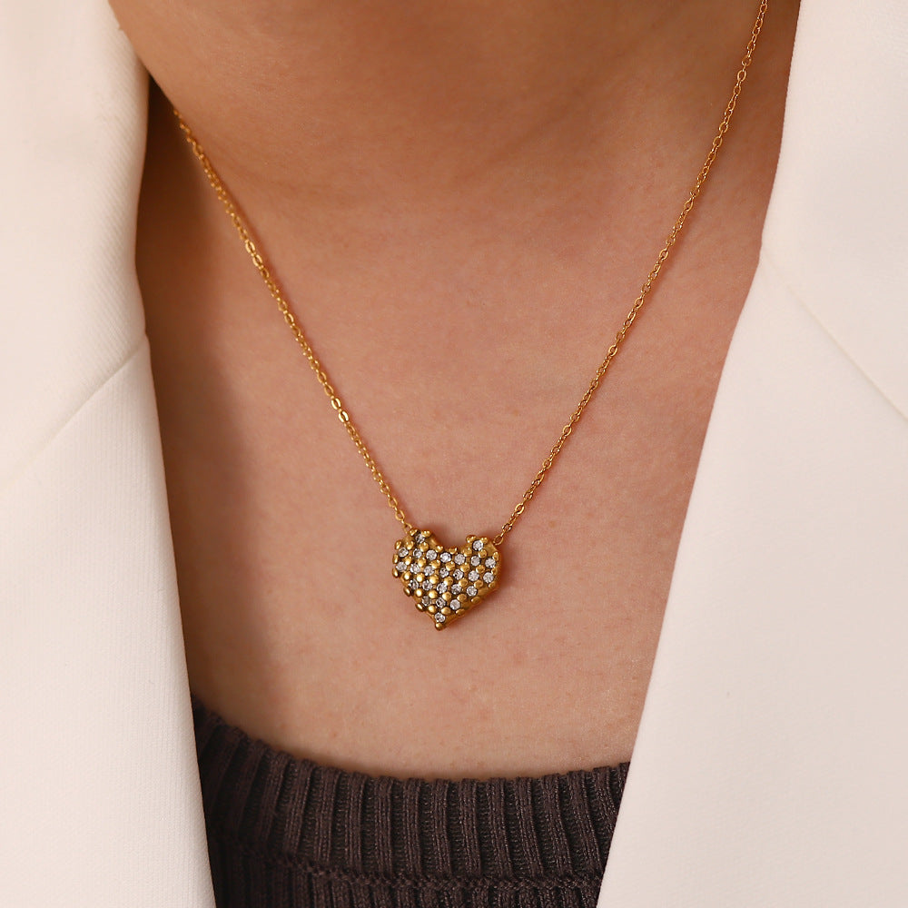 JDN21378-GN 18K Gold Plated Heart Shape Zircon Pendant Necklace for Women