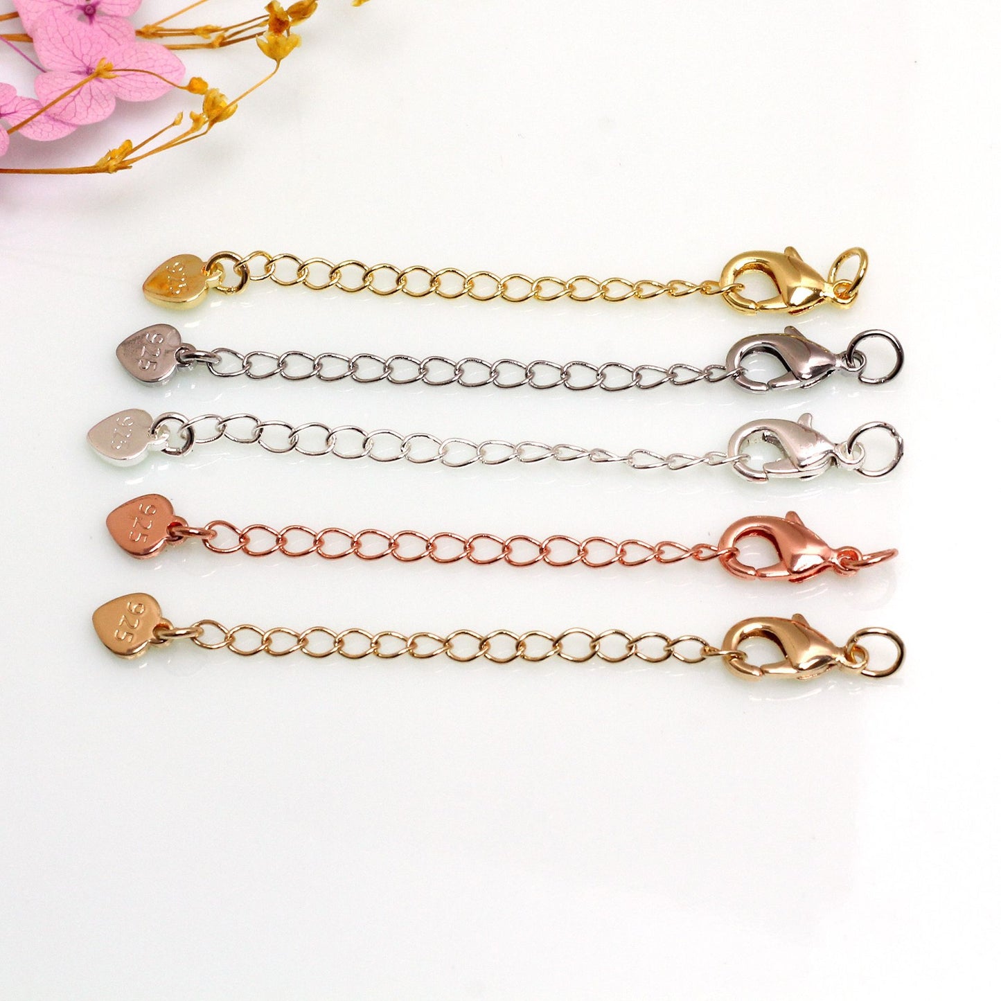 CL10 Lobster Clasps with Extension Chain with Heart & Tear Drop Dangling