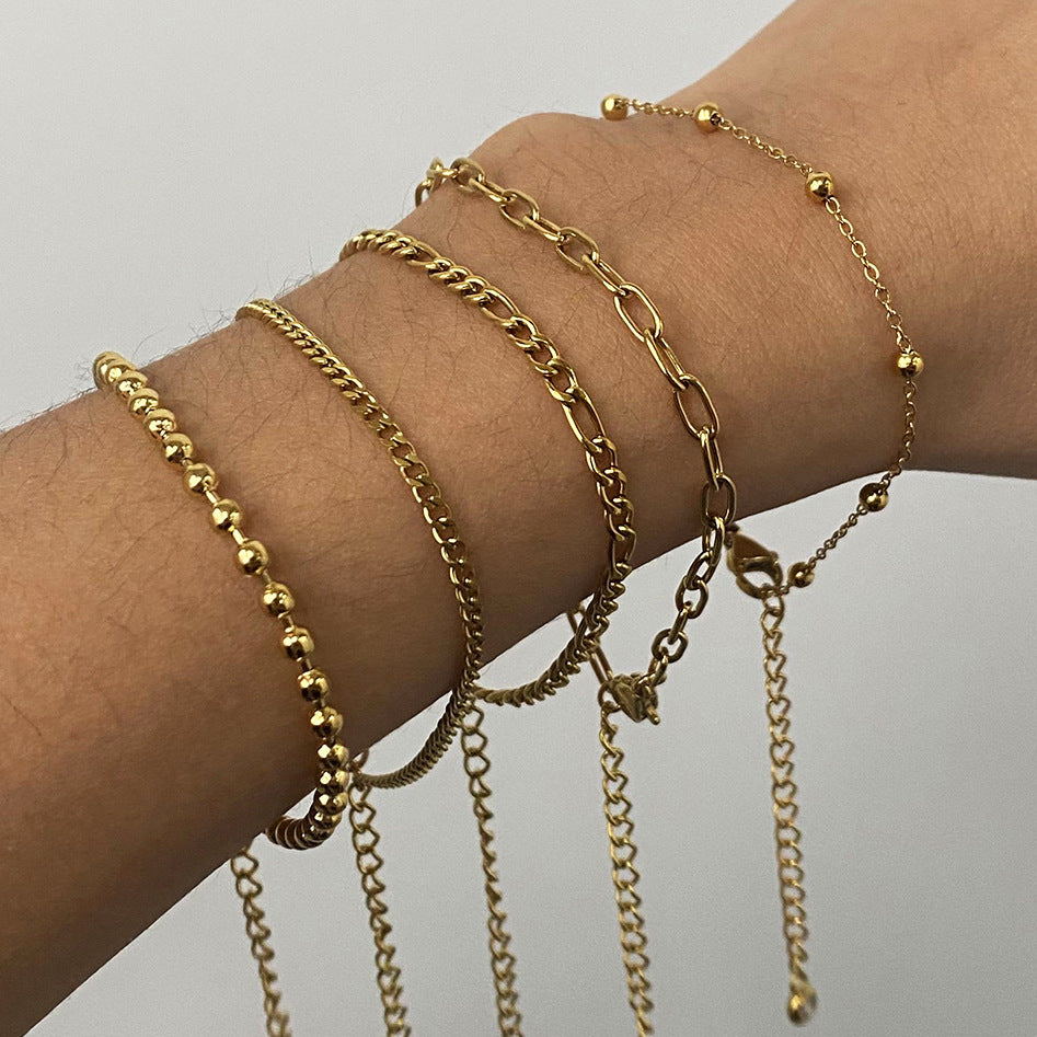 JDB2409030 Stainless Steel Beaded Simple Style Chain Bracelet for Women