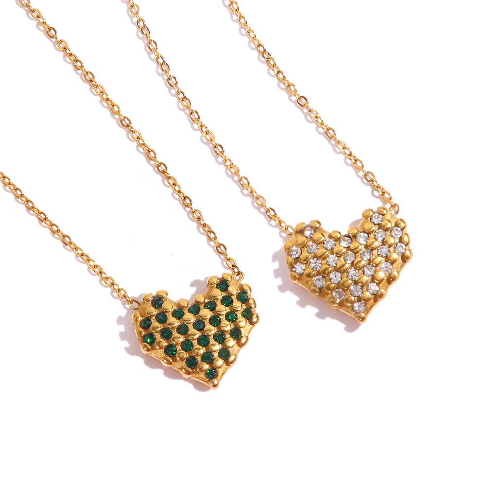 JDN21378-GN 18K Gold Plated Heart Shape Zircon Pendant Necklace for Women
