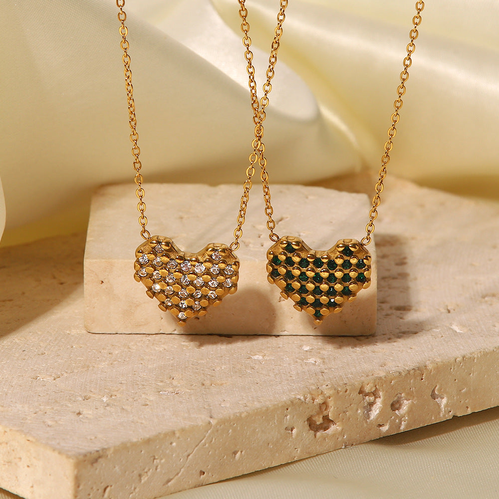 JDN21378-GN 18K Gold Plated Heart Shape Zircon Pendant Necklace for Women