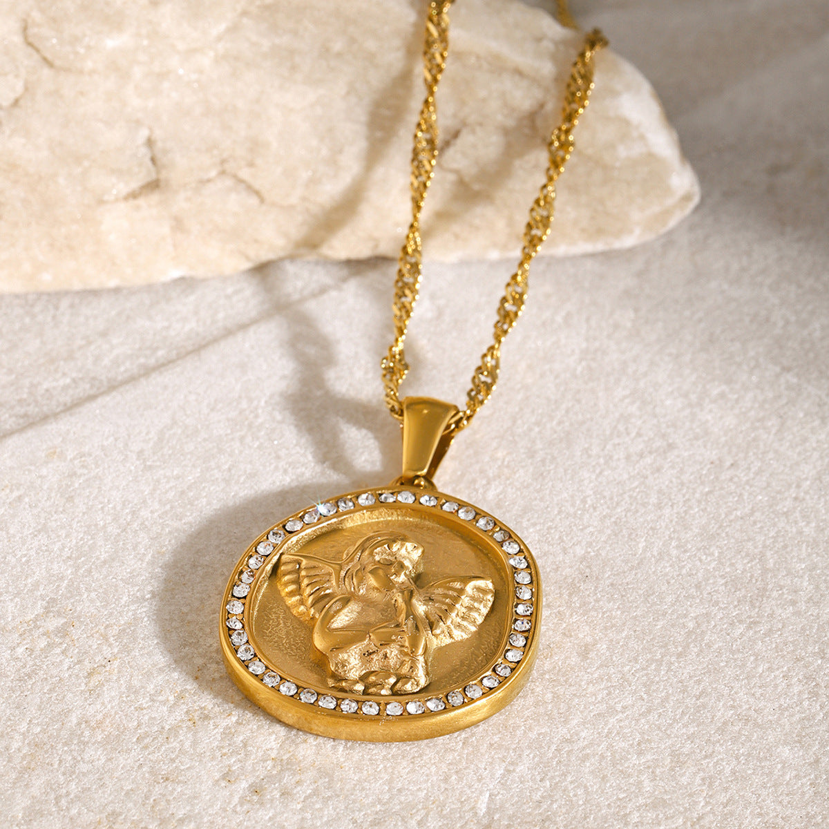 JDN2404025 Angle Pendant 18K Golden Color Round Pendant Necklace for Women