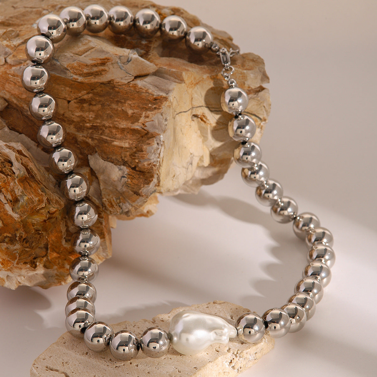 JDNW2409011 Fresh Water Pearl Necklace with Beaded Chain Necklace for Women
