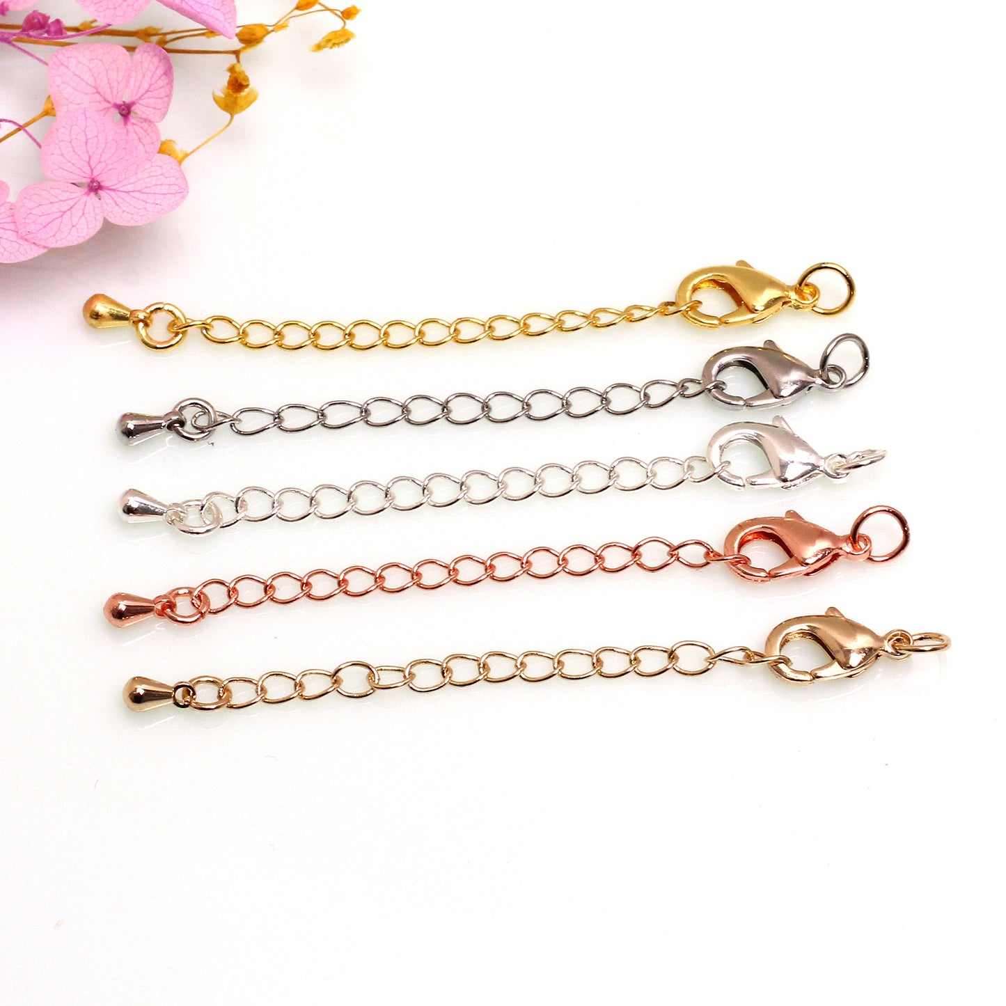 CL10 Lobster Clasps with Extension Chain with Heart & Tear Drop Dangling