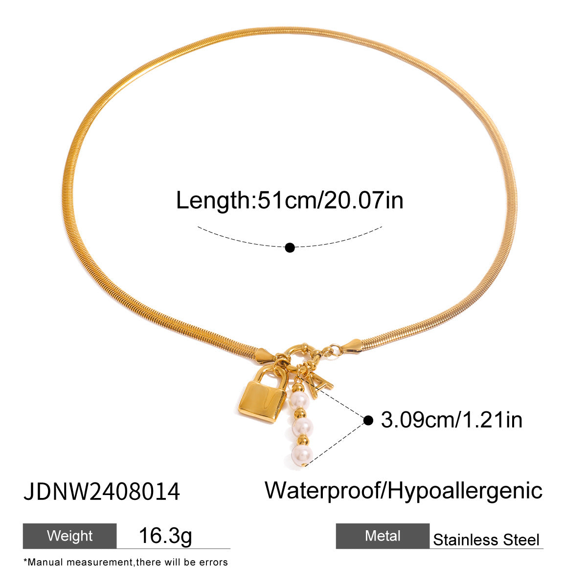 JDNW2408014 Stainless Steel Necklace Lock Letter Pendant with Waterproof no Tarnish Chain Necklace for Women