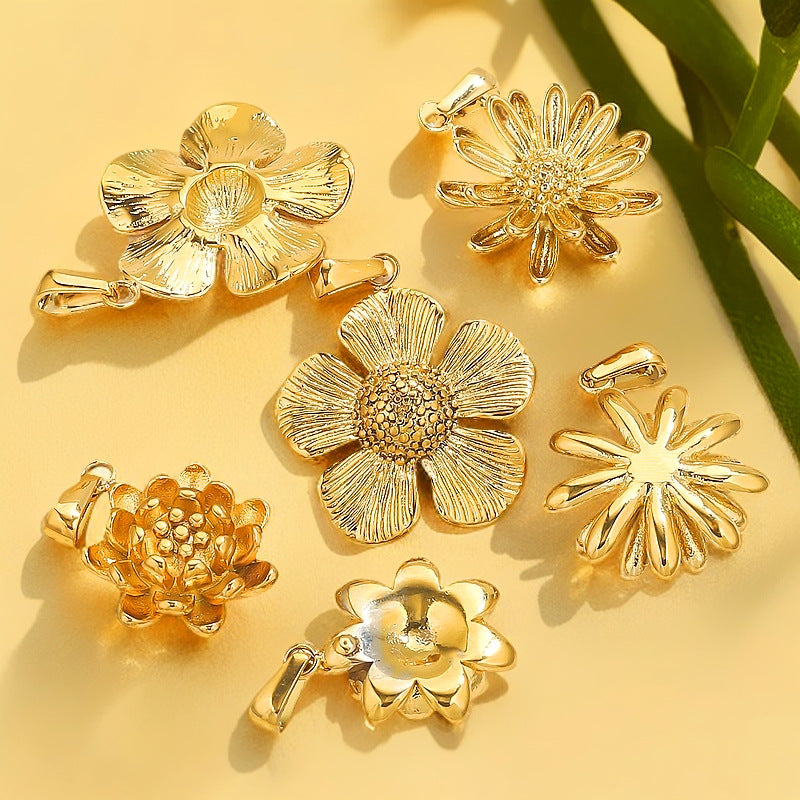 PD23 Vintage Flower Pendant Stainless Steel Necklace Pendants