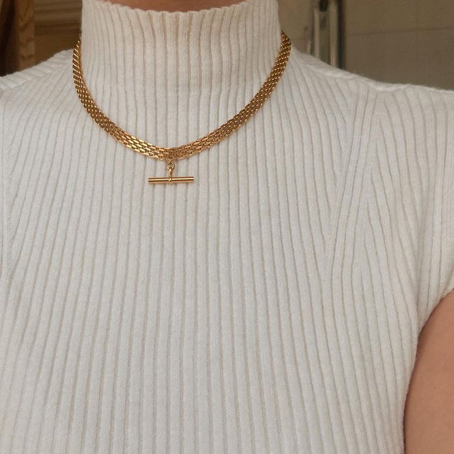 JDN20738 Punk Hip-Hop Style T-Bar Pendant Stainless Steel Chunky Necklace for Women