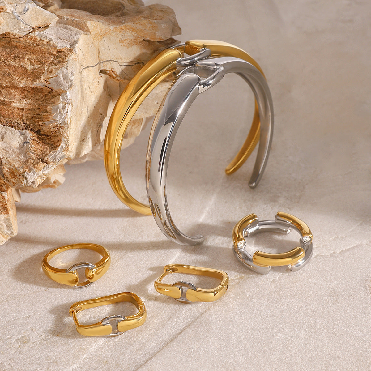 JDB2408026 Stainless Steel Bracelet Ring Earring Set for Women no tarnish Waterproof