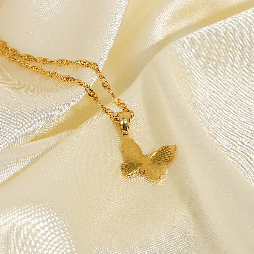 JDN201068 18K Golden Color Butterfly / Heart / Round / Rectangular Pendant Stainless Steel Necklace