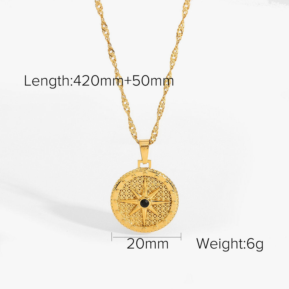 JDN20292 Stainless Steel Octagram Pendant 8 Point of Star Choker Necklace for Women