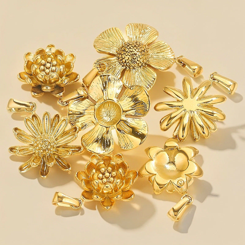 PD23 Vintage Flower Pendant Stainless Steel Necklace Pendants