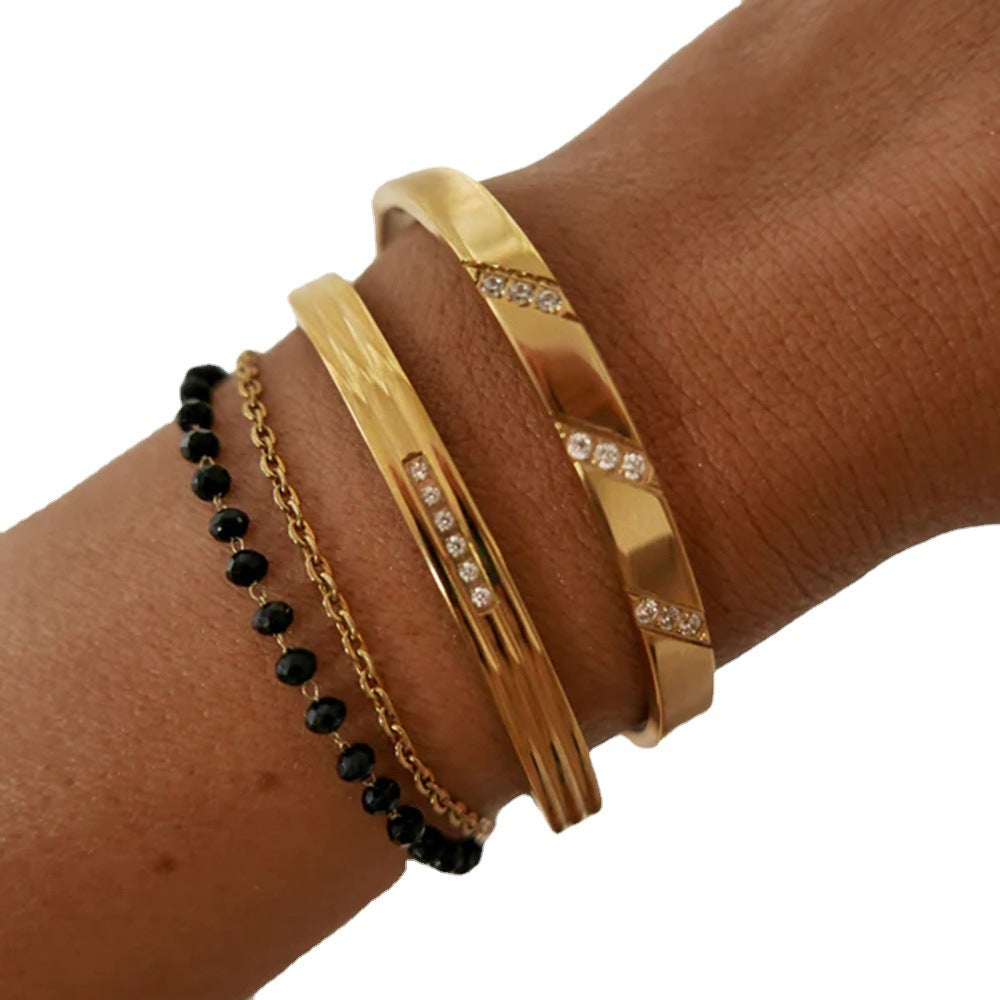 JDB2012 Bangles Stainless Steel Bracelet Bangle with Zircon for Women