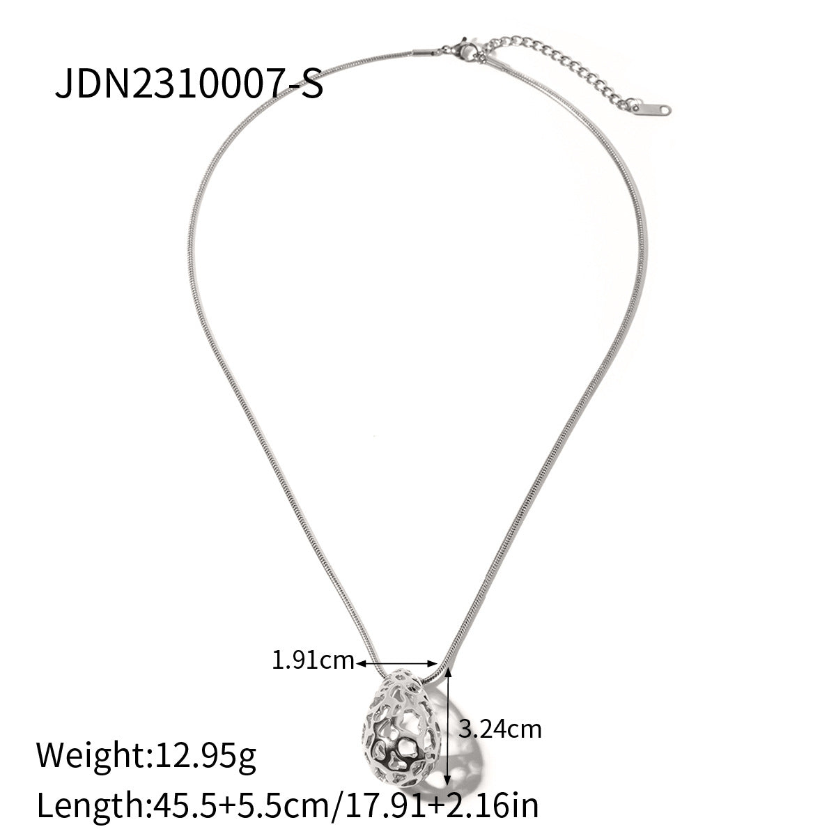 JDN2310007-S Stainless Steel Teardrop Fretwork Pendant Necklace for Women