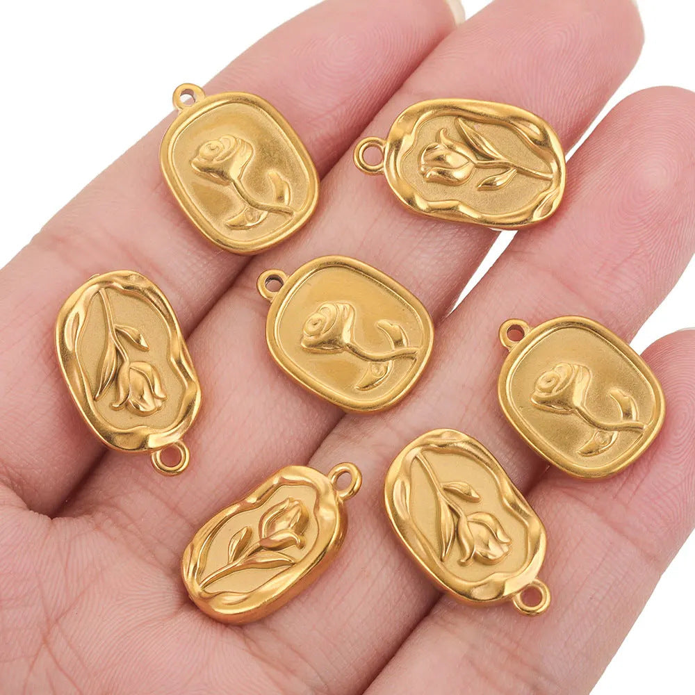 PD17 Flower Pendant Stainless Steel Rose Tulips Pendant for DIY Jewerly Charms Pendant