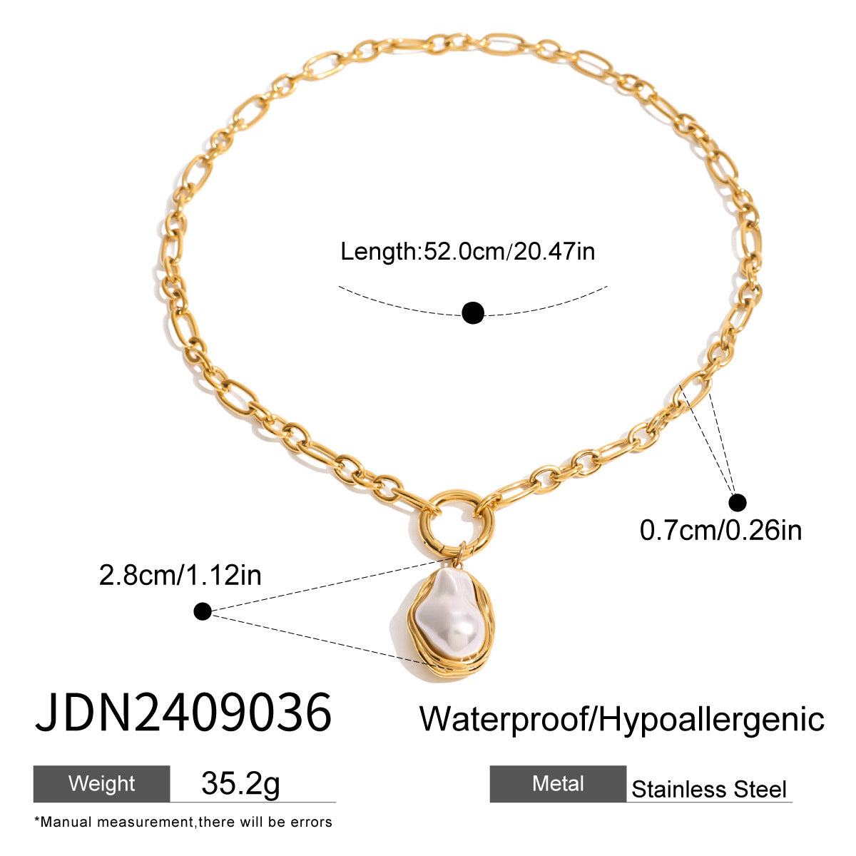 JDN2409036 Pearl Jewelry Stainless Steel Pearl Necklace Ring Earring set Jewelry Set for Women