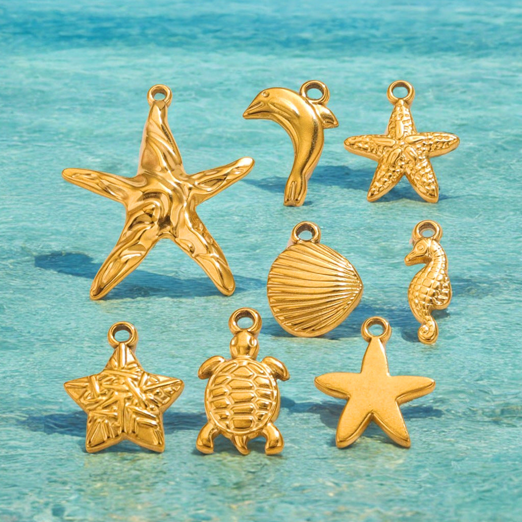 SPC81 Stainless Steel Ocean Style Pendant Charms Star Fish Dolphin Shell Turtle Star Pendant No Tarish