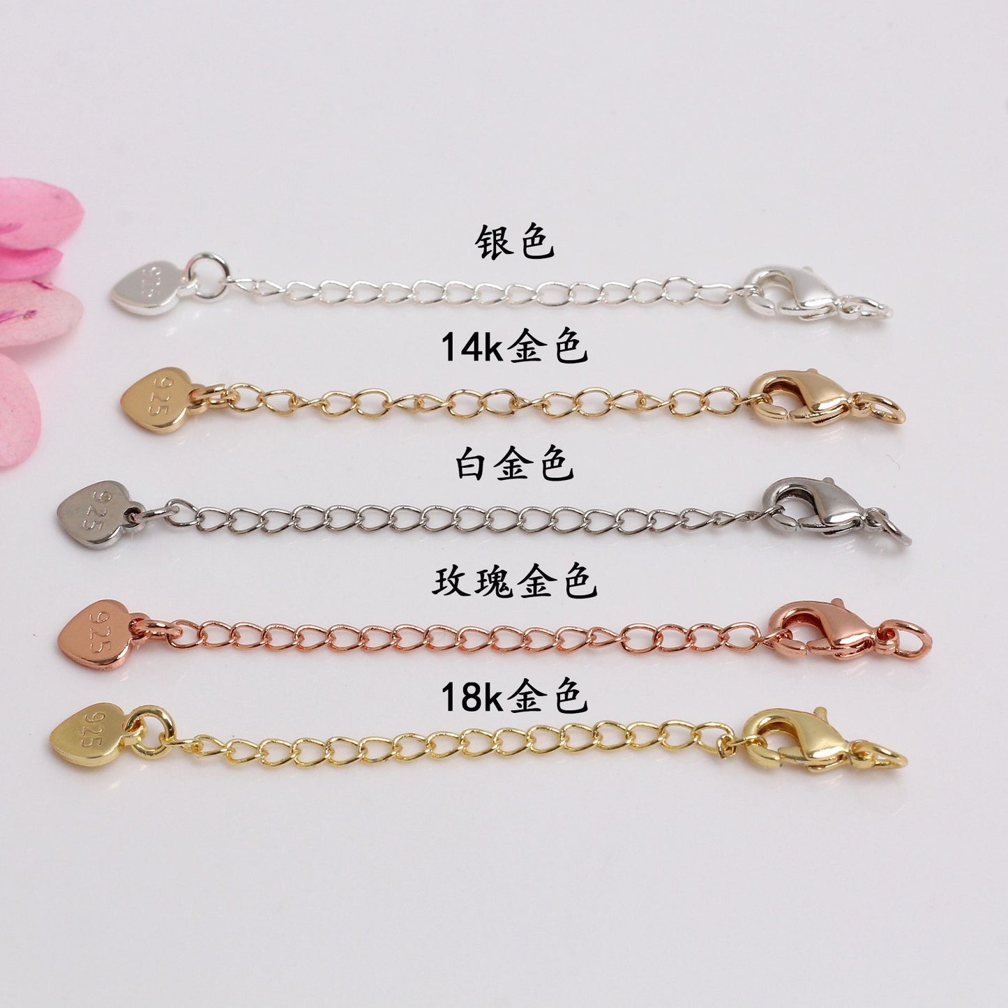 CL10 Lobster Clasps with Extension Chain with Heart & Tear Drop Dangling