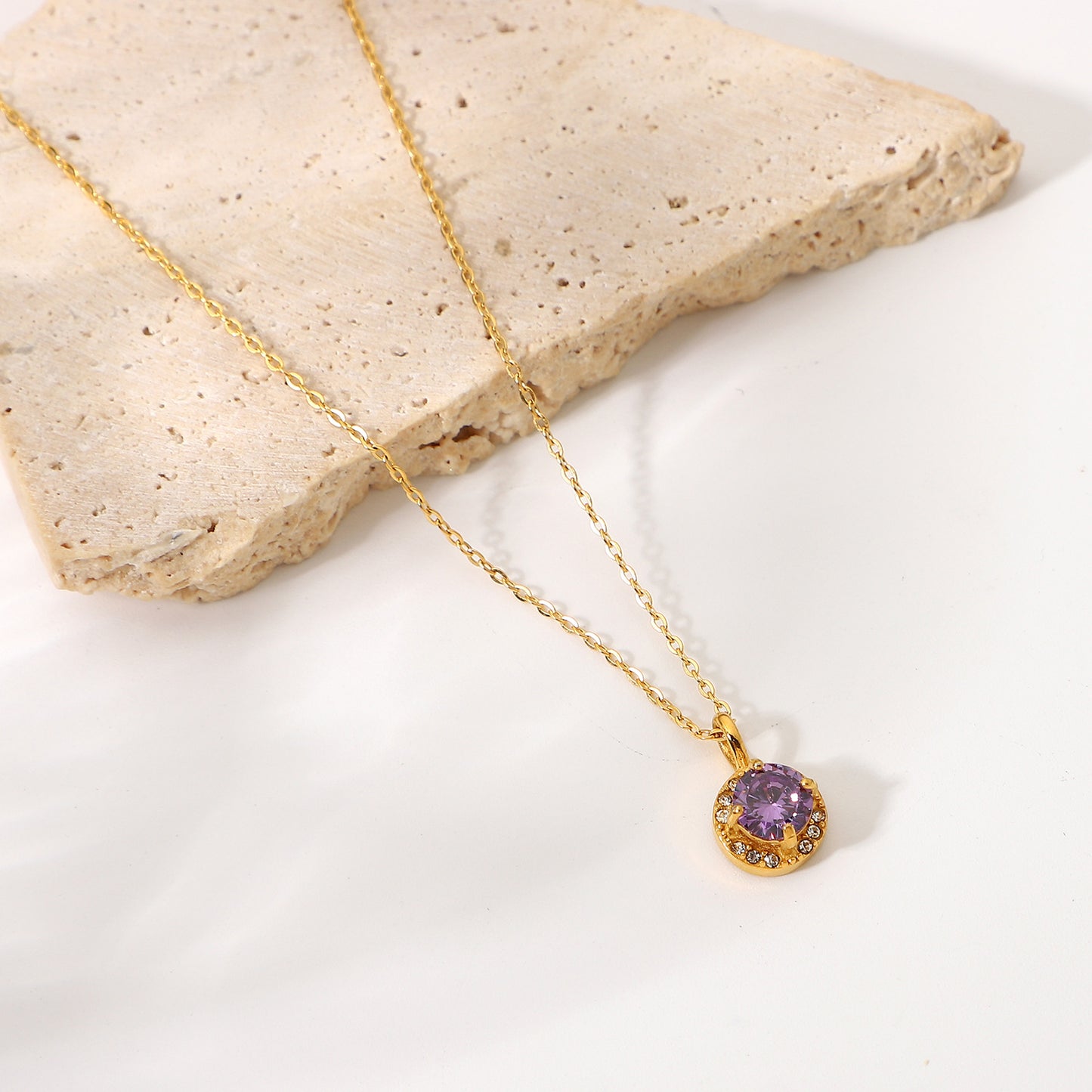 JDN20688-GN 18k Golden Color Double-Halo Pendant Colorful Cubic Zircon Necklace
