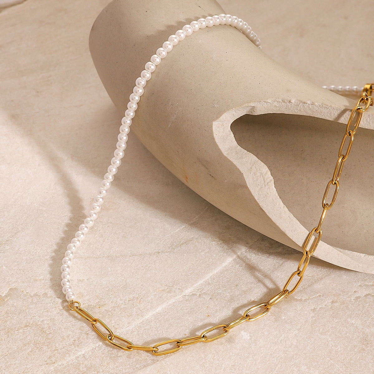 JDNW2409007 Stainless Steel Pearl Necklace Simple Chain Necklace for Women