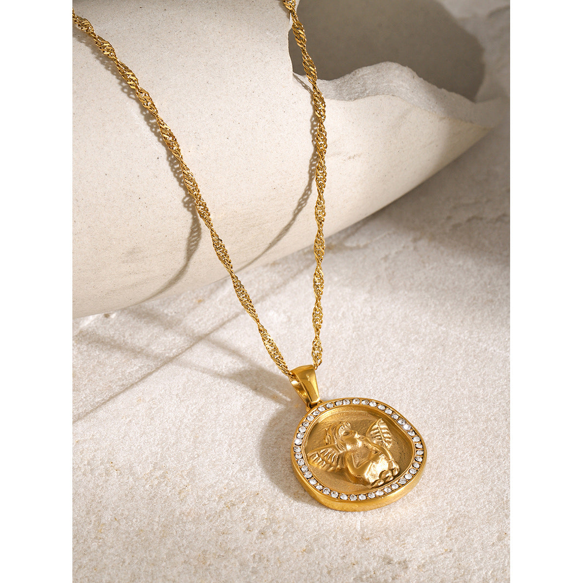 JDN2404025 Angle Pendant 18K Golden Color Round Pendant Necklace for Women