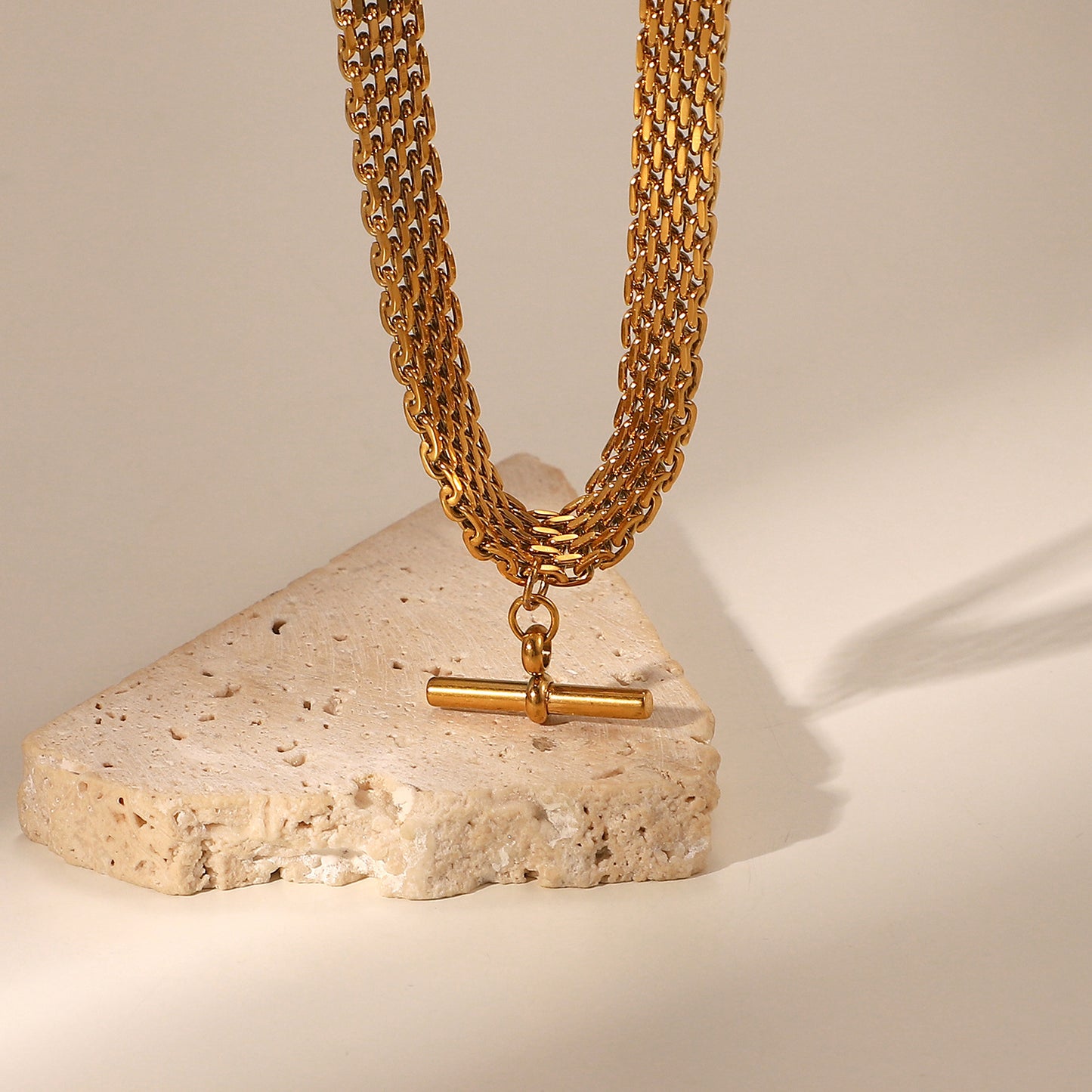 JDN20738 Punk Hip-Hop Style T-Bar Pendant Stainless Steel Chunky Necklace for Women