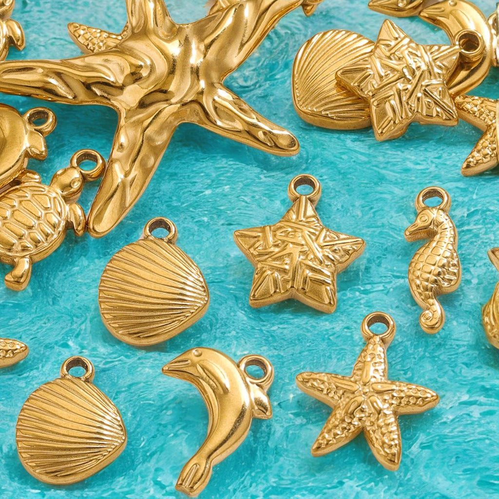 SPC81 Stainless Steel Ocean Style Pendant Charms Star Fish Dolphin Shell Turtle Star Pendant No Tarish