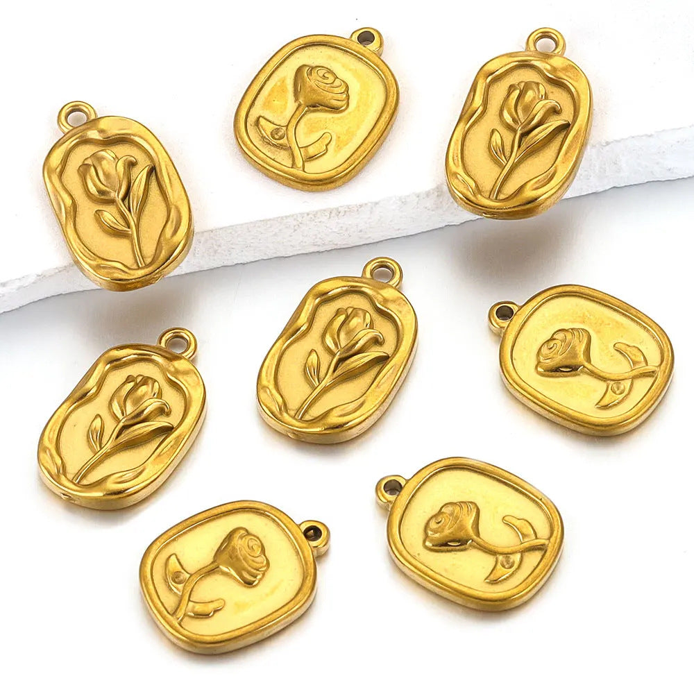 PD17 Flower Pendant Stainless Steel Rose Tulips Pendant for DIY Jewerly Charms Pendant