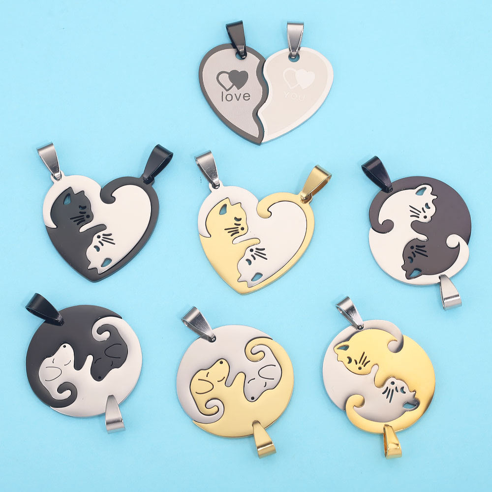 PD24 Couple Pendant Family Pendant Cat Dog Love Pendant Stainless Steel
