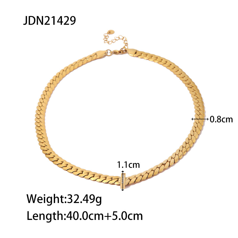 JDN21429 Stainless Steel Chain Necklace Snake Chain Necklace with Zircon Diamond Pendant with Waterproof Chain Necklace