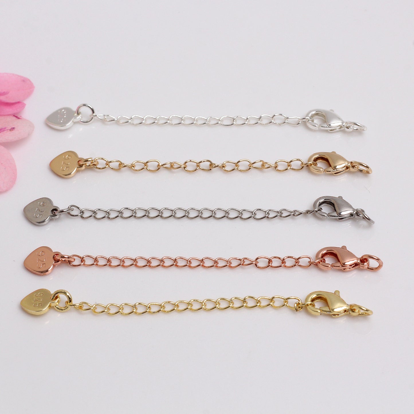CL10 Lobster Clasps with Extension Chain with Heart & Tear Drop Dangling
