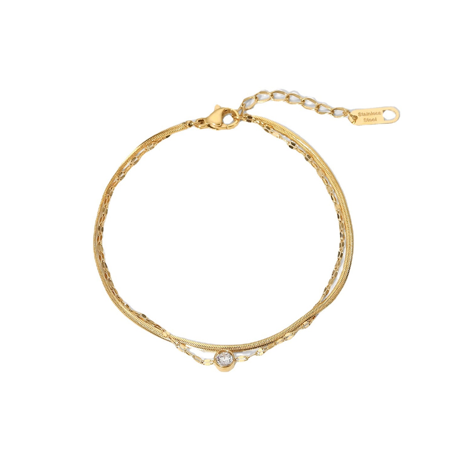 JDB201204 Double Layered Stainless Steel Bracelet with Zircon for Women