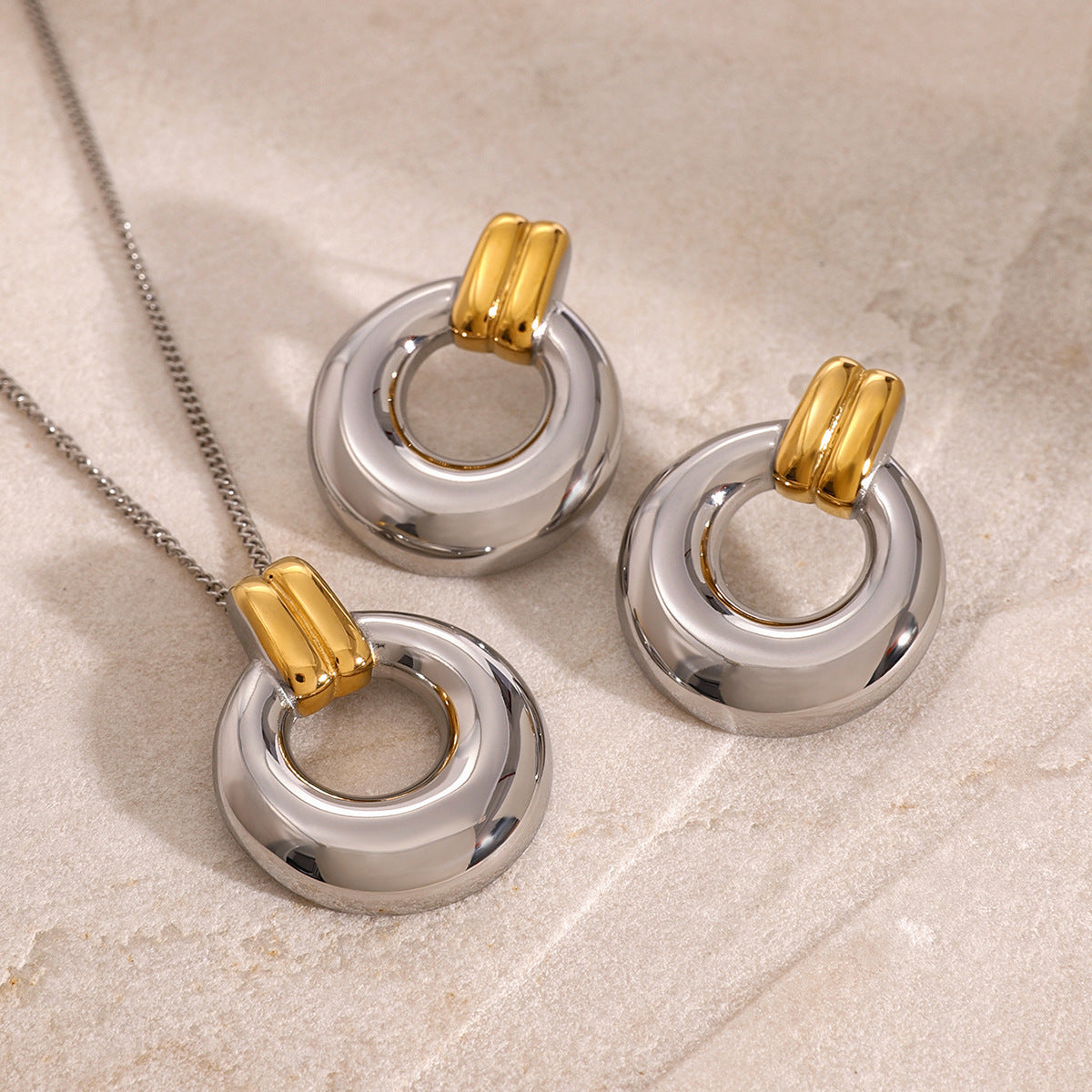 JDN2407019 Stainless Steel O shape Necklace & Earrings set Waterproof Chain Necklace for Women