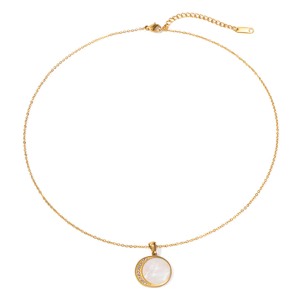 JDN20620 18K Golden Color Zirconia Necklace Moon and Sun Pendant for Women