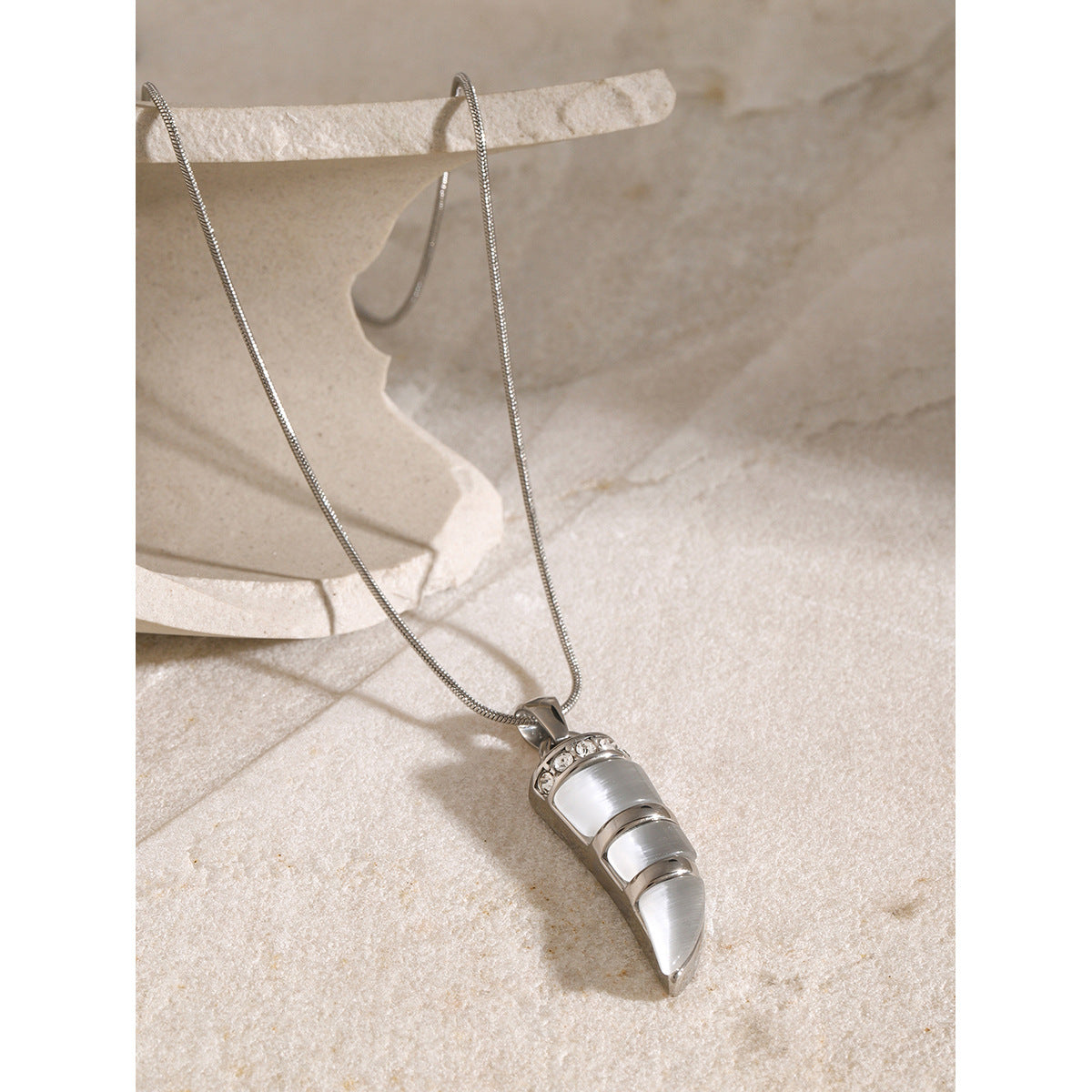 JDN2404033-GN Ivory Pendant with Cat's Eye Stainless Steel Necklace