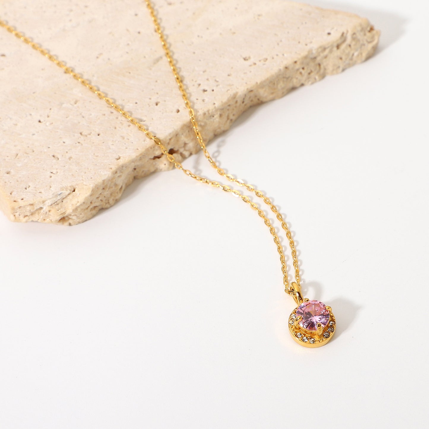 JDN20688-GN 18k Golden Color Double-Halo Pendant Colorful Cubic Zircon Necklace