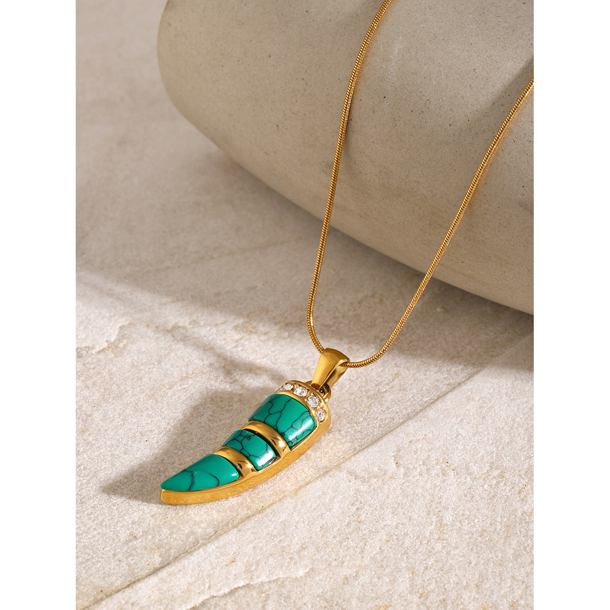 JDN2404033-GN Ivory Pendant with Cat's Eye Stainless Steel Necklace