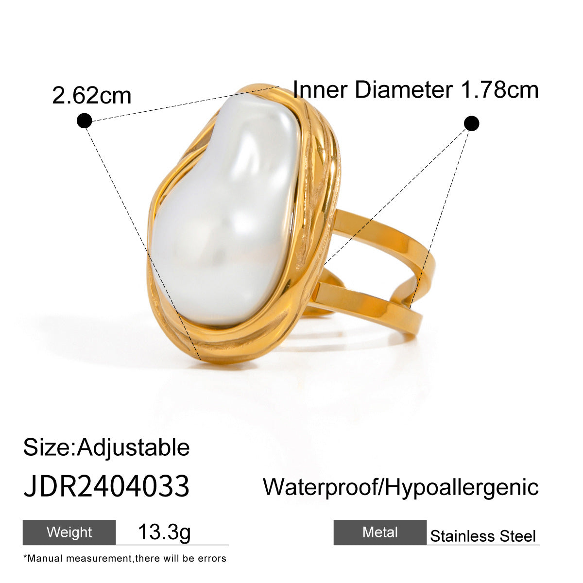 JDN2409036 Pearl Jewelry Stainless Steel Pearl Necklace Ring Earring set Jewelry Set for Women