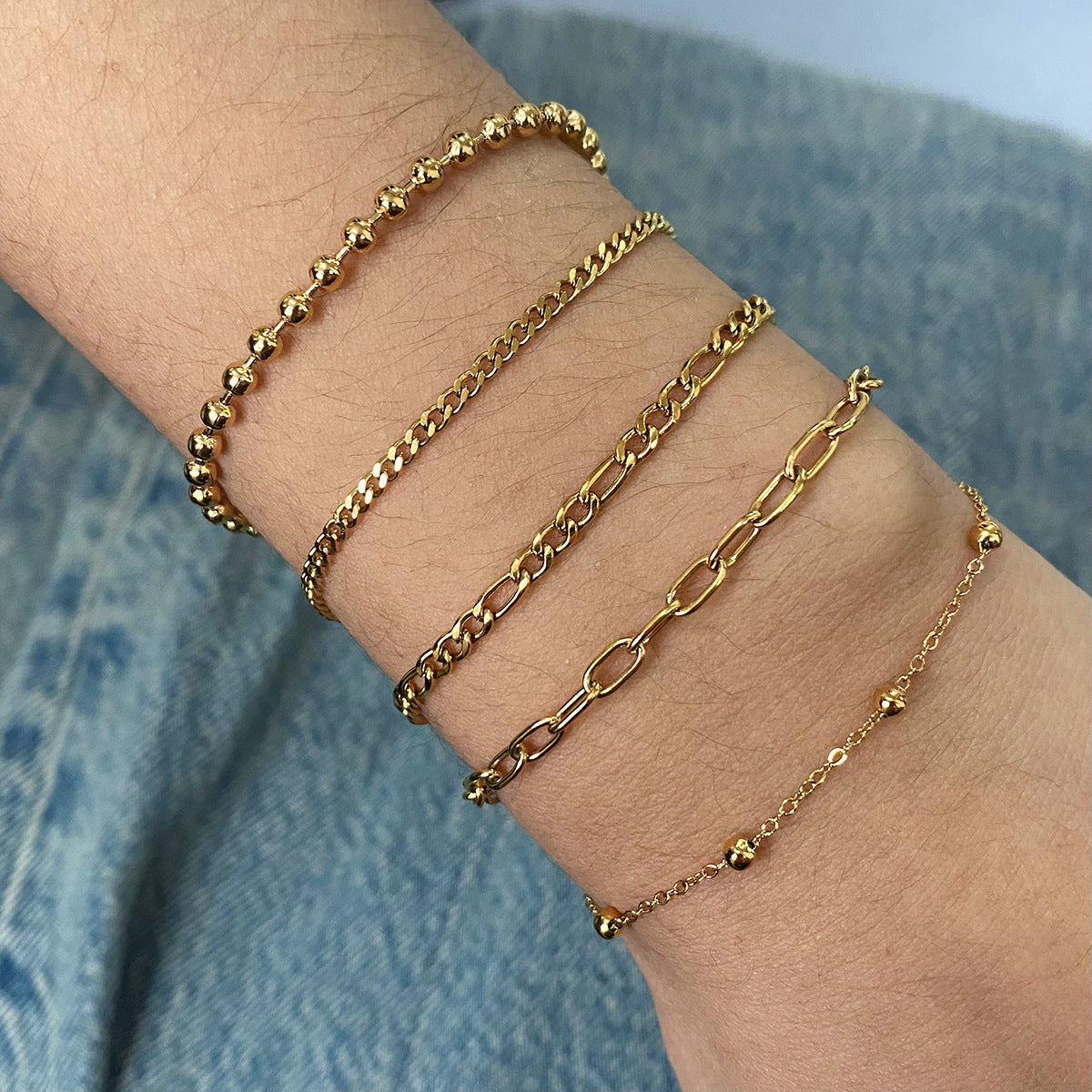 JDB2409030 Stainless Steel Beaded Simple Style Chain Bracelet for Women