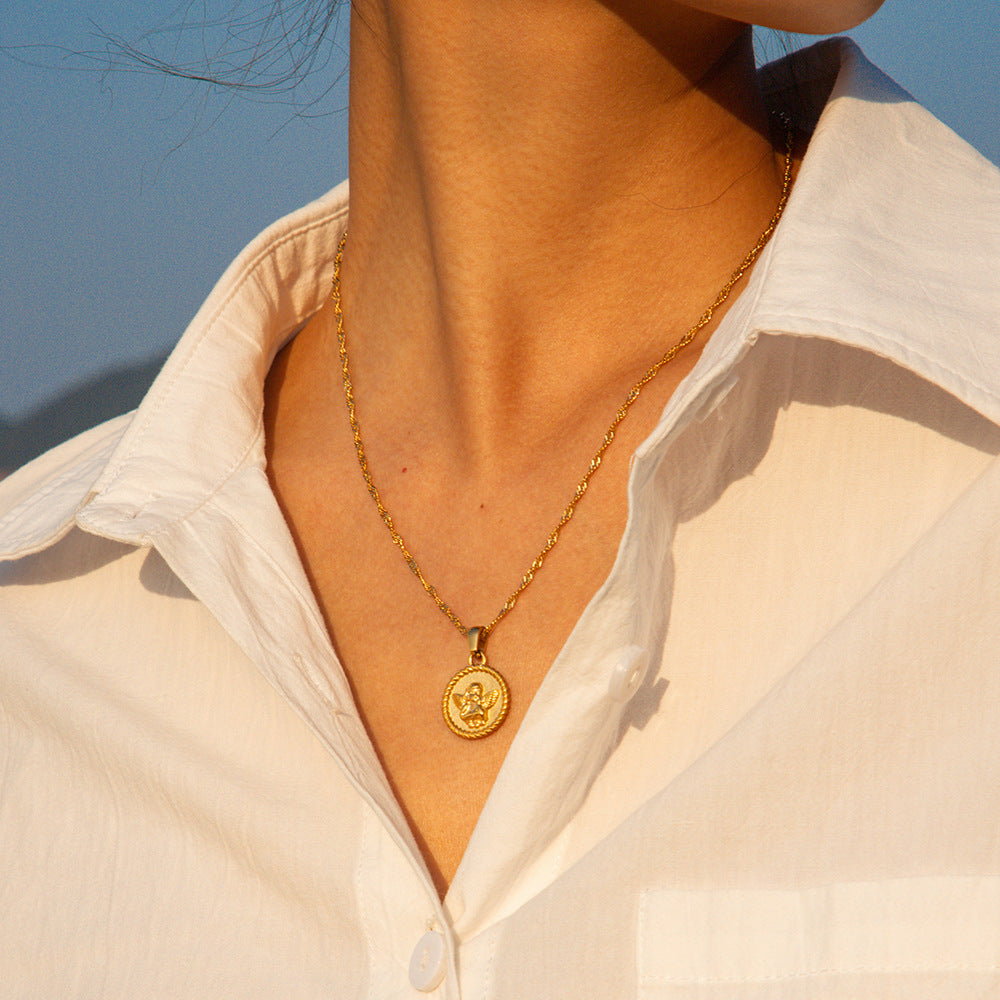 JDN20282 Angel Pendant Stainless Steel Necklace Waterproof Chain Necklace for Women